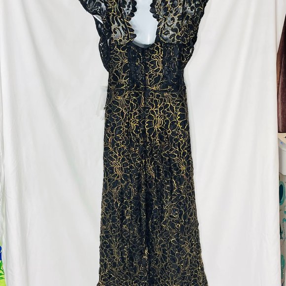 NWT Donna Ricco Lace Romper Elegant Black and Gold Size 2 - Picture 11 of 12